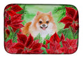 Pomeranian #2 Poinsettas Dish Drying Mat Absorbent Dish Drying Mat Pad for Kitchen Counter Dish Drainer Mat for Countertop, 14 x 21", Multicolor