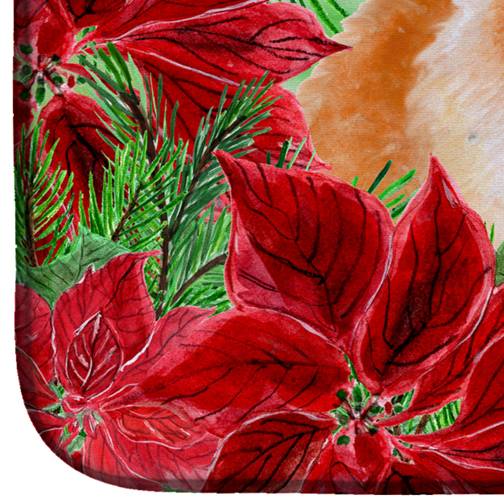 Pomeranian #2 Poinsettas Dish Drying Mat Absorbent Dish Drying Mat Pad for Kitchen Counter Dish Drainer Mat for Countertop, 14 x 21", Multicolor
