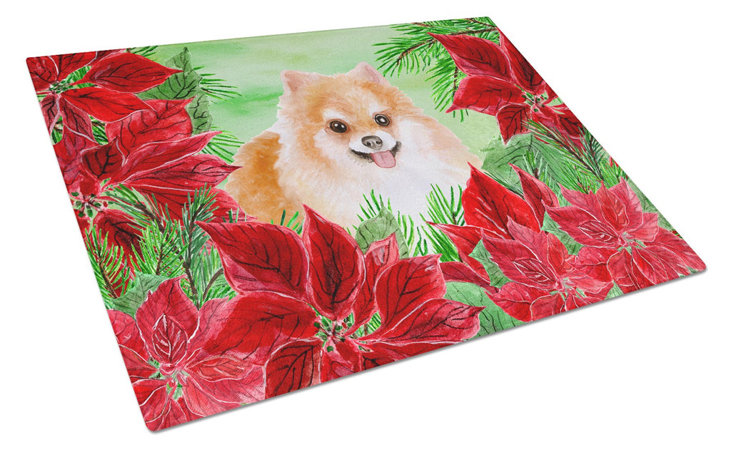 Pomeranian #2 Poinsettas Cutting Board Tempered Glass Kitchen Cutting Surface, Heat Resistant Chopping, Non-Slip Feet, Food Prep & Serving