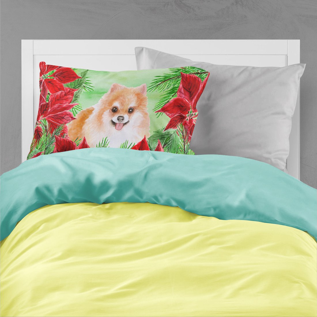 Pomeranian #2 Poinsettas Standard Pillowcase Lightweight Super Soft Easy Care Decorative Artwork Pillowcase, Standard