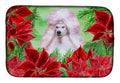 White Standard Poodle Poinsettas Dish Drying Mat Absorbent Dish Drying Mat Pad for Kitchen Counter Dish Drainer Mat for Countertop, 14 x 21", Multicolor