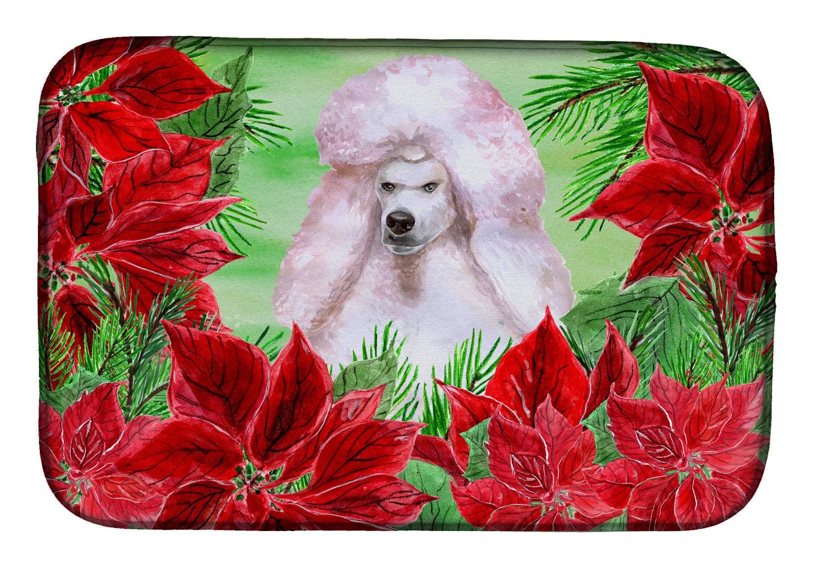 White Standard Poodle Poinsettas Dish Drying Mat Absorbent Dish Drying Mat Pad for Kitchen Counter Dish Drainer Mat for Countertop, 14 x 21", Multicolor