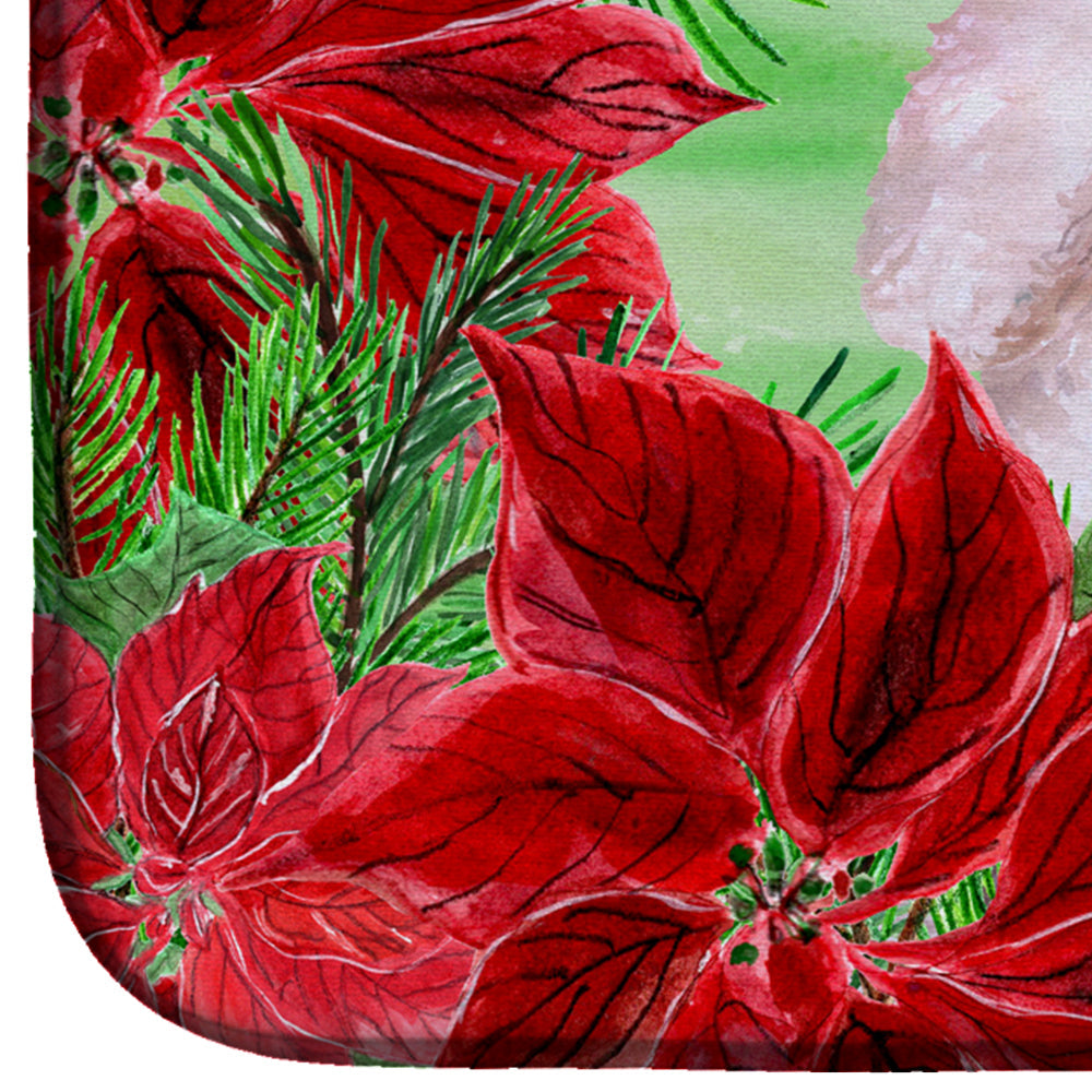 White Standard Poodle Poinsettas Dish Drying Mat Absorbent Dish Drying Mat Pad for Kitchen Counter Dish Drainer Mat for Countertop, 14 x 21", Multicolor