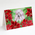 White Standard Poodle Poinsettas Greeting Cards Pack of 8 Blank Cards with Envelopes Whimsical A7 Size 5x7