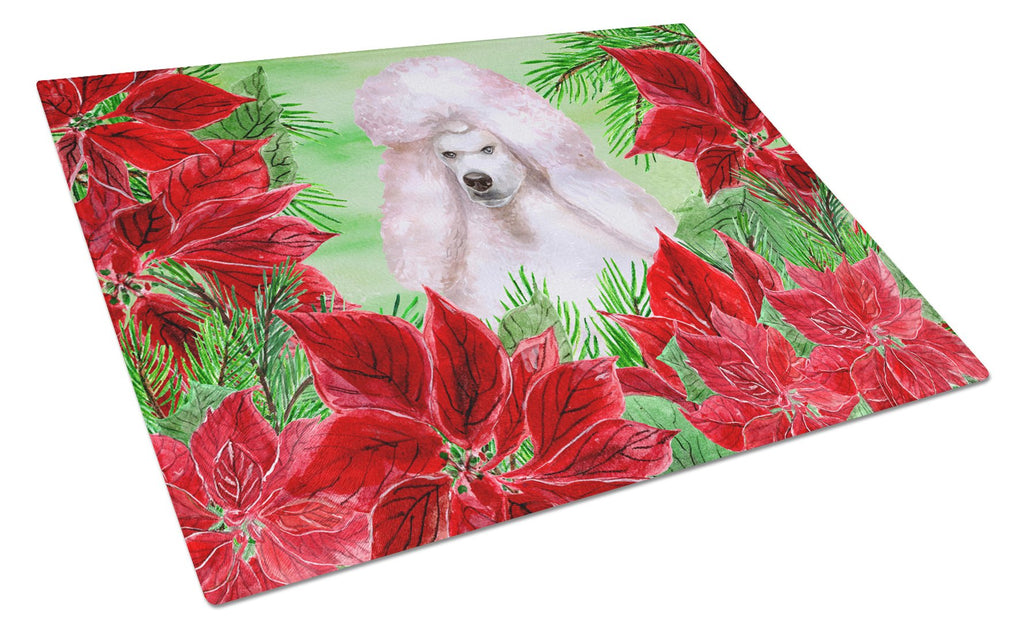 White Standard Poodle Poinsettas Cutting Board Tempered Glass Kitchen Cutting Surface, Heat Resistant Chopping, Non-Slip Feet, Food Prep & Serving