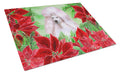 White Standard Poodle Poinsettas Cutting Board Tempered Glass Kitchen Cutting Surface, Heat Resistant Chopping, Non-Slip Feet, Food Prep & Serving