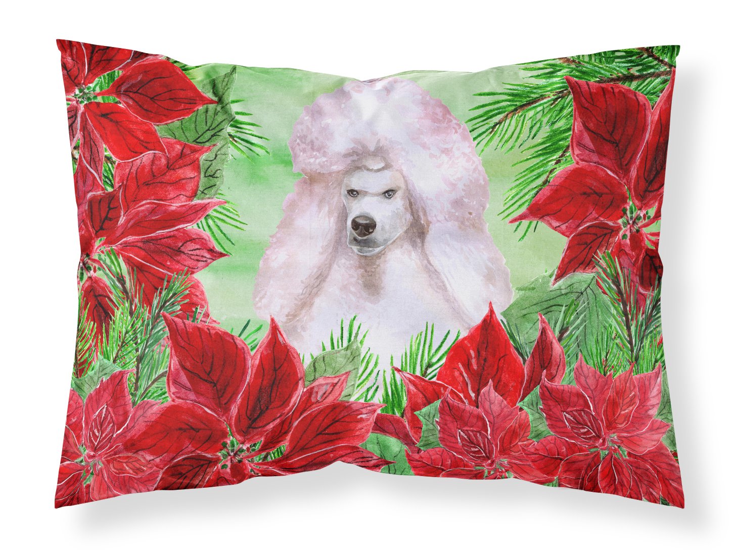 White Standard Poodle Poinsettas Standard Pillowcase Lightweight Super Soft Easy Care Decorative Artwork Pillowcase, Standard