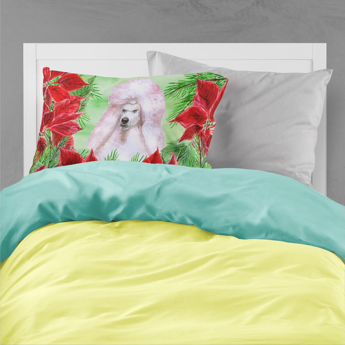 White Standard Poodle Poinsettas Standard Pillowcase Lightweight Super Soft Easy Care Decorative Artwork Pillowcase, Standard