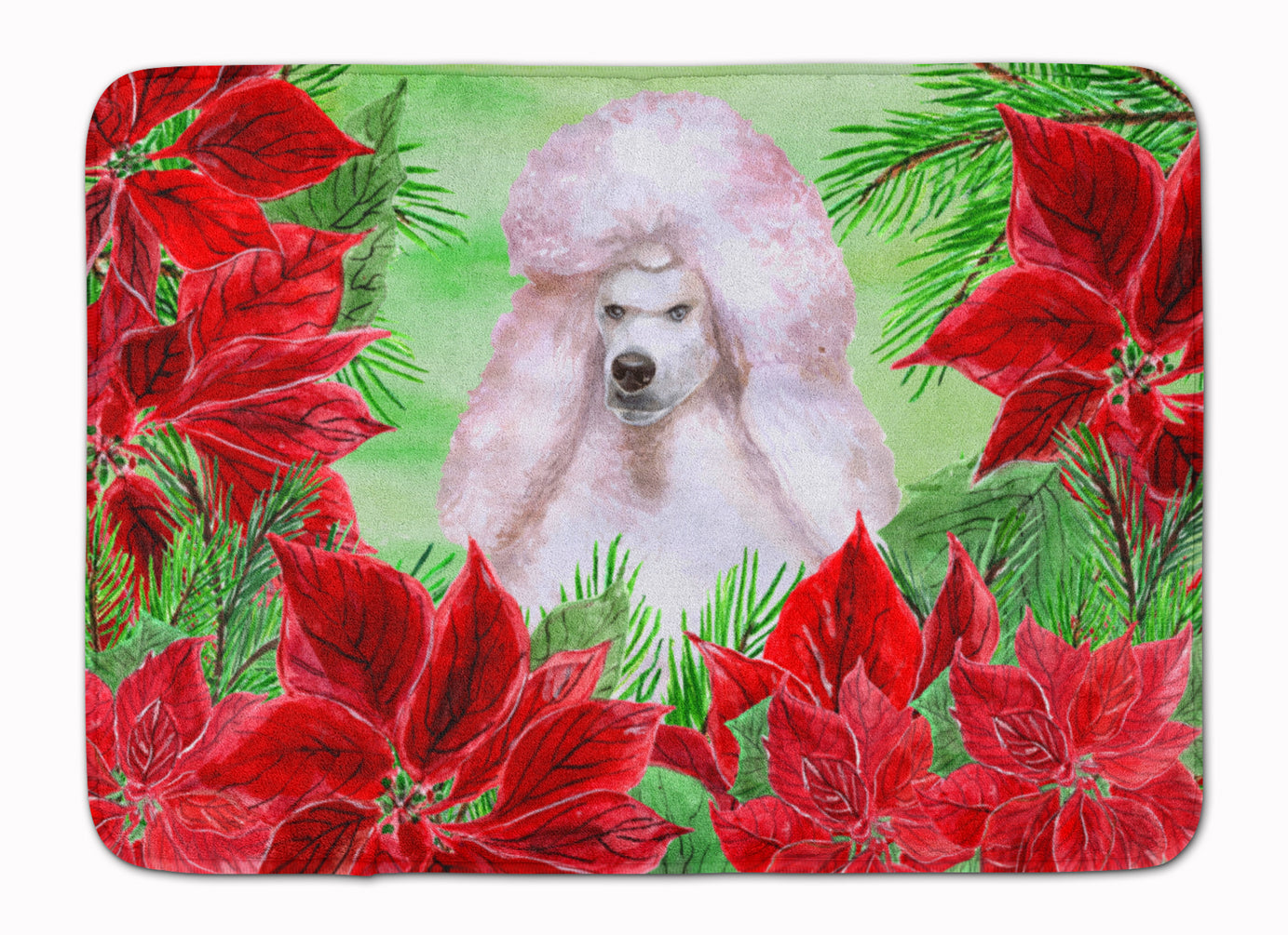 White Standard Poodle Poinsettas Memory Foam Kitchen Mat Machine Washable Anti-Fatigue Cushion Comfort Bath or Kitchen Rug