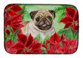 Fawn Pug Poinsettas Dish Drying Mat Absorbent Dish Drying Mat Pad for Kitchen Counter Dish Drainer Mat for Countertop, 14 x 21", Multicolor