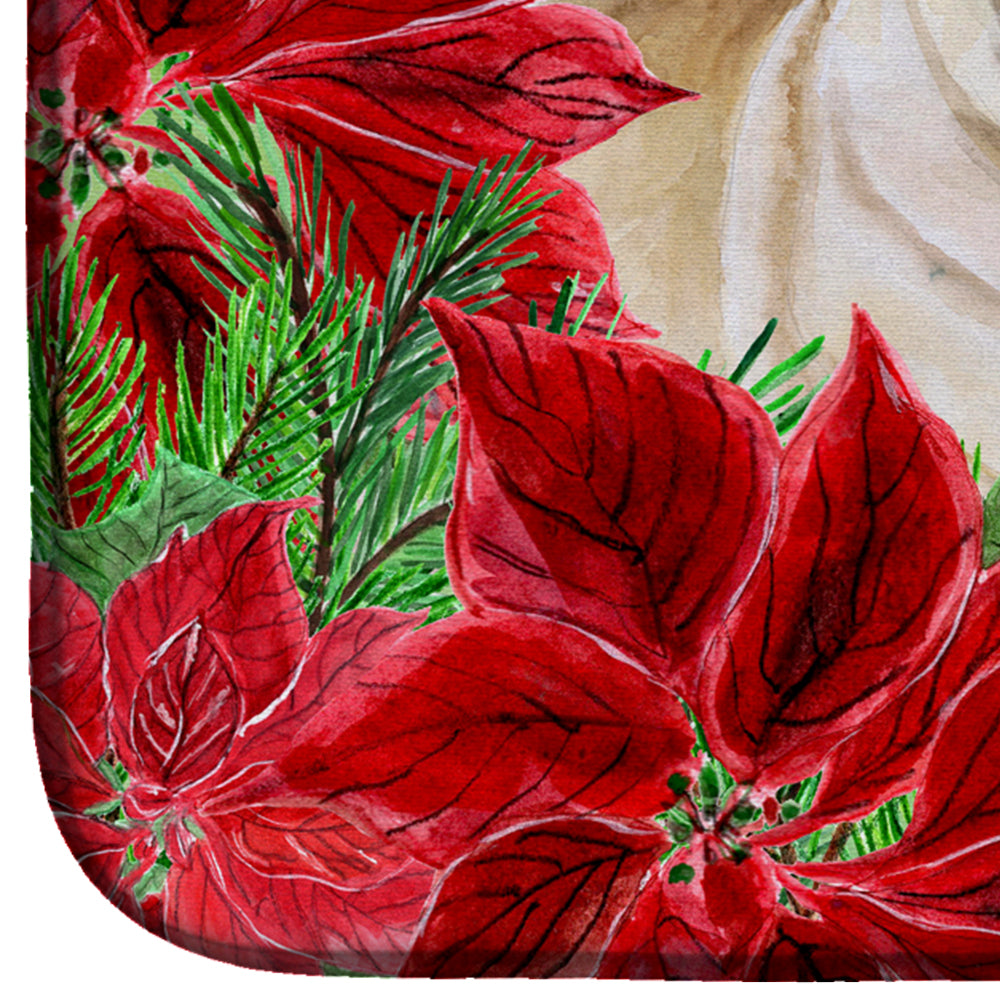 Fawn Pug Poinsettas Dish Drying Mat Absorbent Dish Drying Mat Pad for Kitchen Counter Dish Drainer Mat for Countertop, 14 x 21", Multicolor