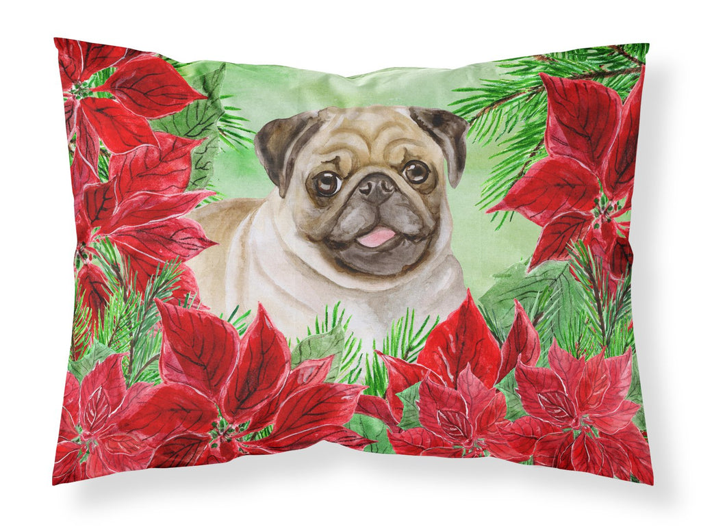 Fawn Pug Poinsettas Standard Pillowcase Lightweight Super Soft Easy Care Decorative Artwork Pillowcase, Standard