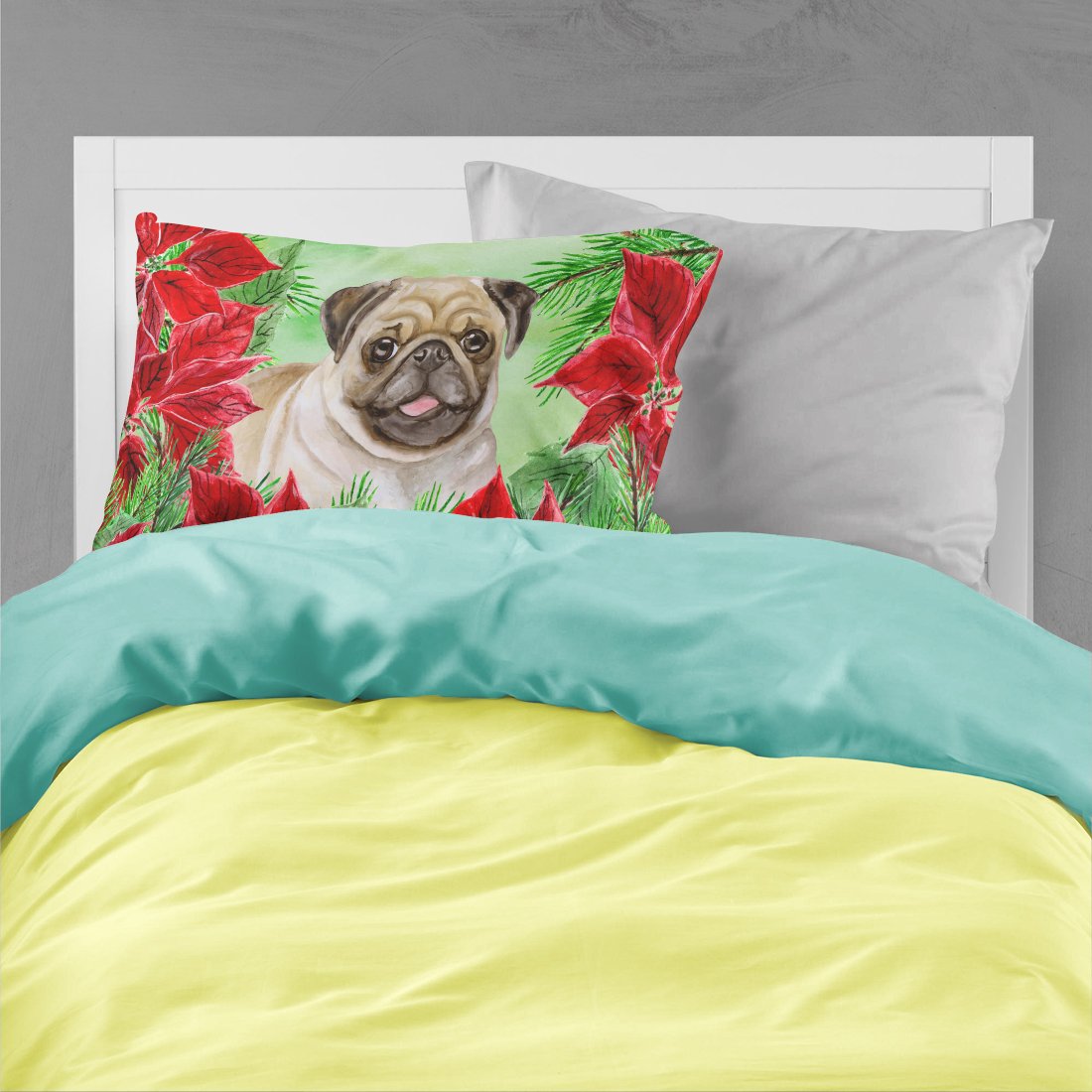 Fawn Pug Poinsettas Standard Pillowcase Lightweight Super Soft Easy Care Decorative Artwork Pillowcase, Standard