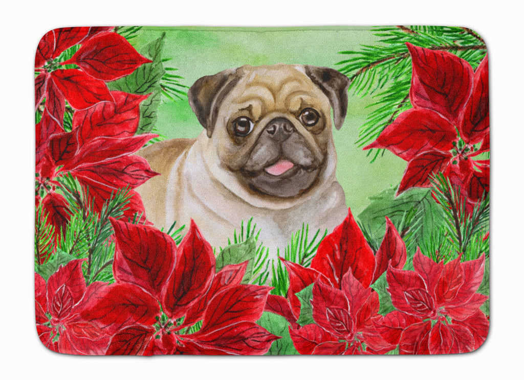 Fawn Pug Poinsettas Memory Foam Kitchen Mat Machine Washable Anti-Fatigue Cushion Comfort Bath or Kitchen Rug