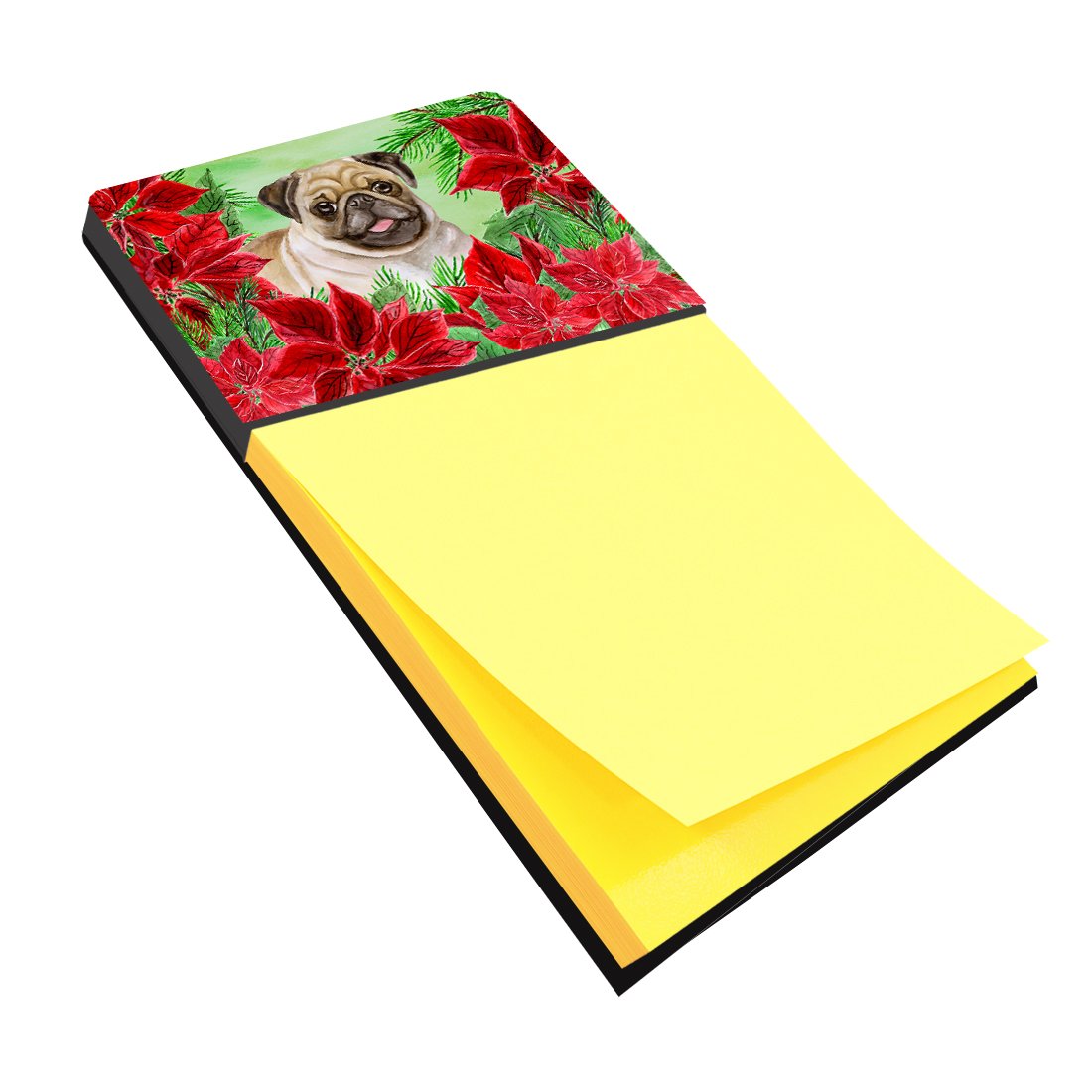 Fawn Pug Poinsettas Watercolor Sticky Note Holder Refillable Dispenser Desk Accessory 3x3 Pad Gift