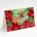 Shar Pei Puppy Poinsettas Greeting Cards Pack of 8 Blank Cards with Envelopes Whimsical A7 Size 5x7
