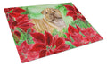 Shar Pei Puppy Poinsettas Cutting Board Tempered Glass Kitchen Cutting Surface, Heat Resistant Chopping, Non-Slip Feet, Food Prep & Serving