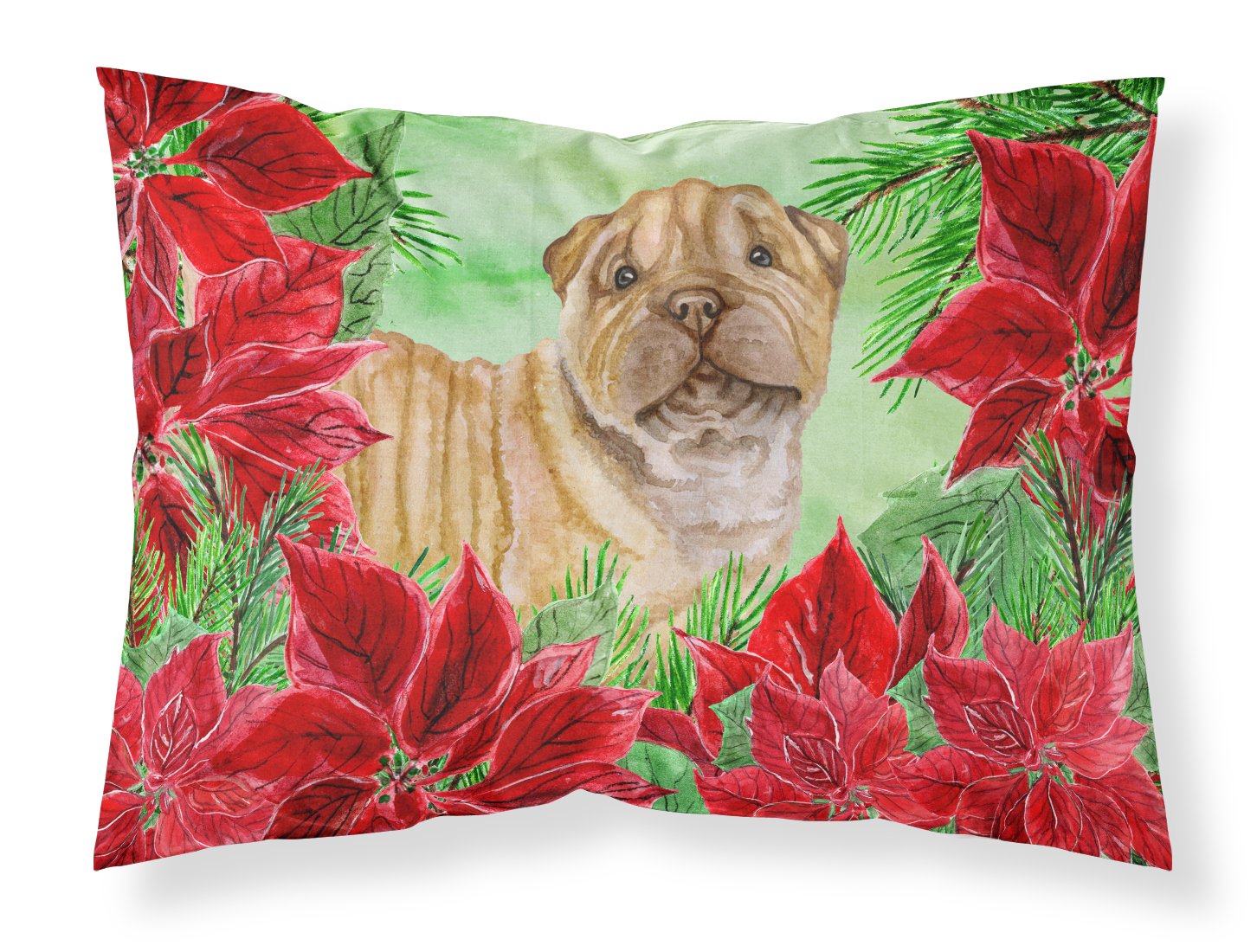 Shar Pei Puppy Poinsettas Standard Pillowcase Lightweight Super Soft Easy Care Decorative Artwork Pillowcase, Standard