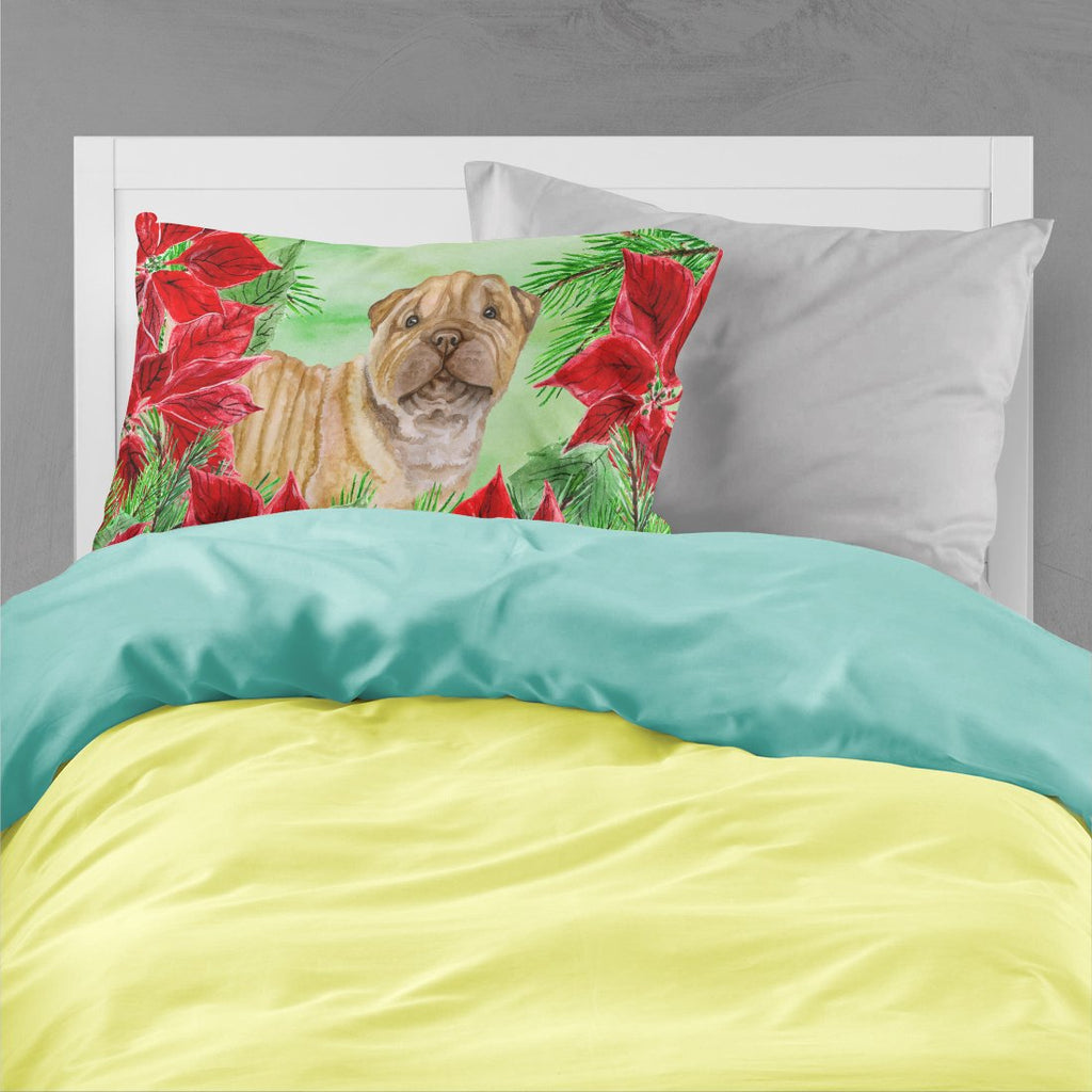 Shar Pei Puppy Poinsettas Standard Pillowcase Lightweight Super Soft Easy Care Decorative Artwork Pillowcase, Standard