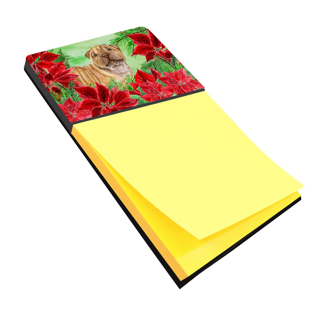 Shar Pei Puppy Poinsettas Watercolor Sticky Note Holder Refillable Dispenser Desk Accessory 3x3 Pad Gift