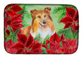 Sheltie Poinsettas Dish Drying Mat Absorbent Dish Drying Mat Pad for Kitchen Counter Dish Drainer Mat for Countertop, 14 x 21", Multicolor