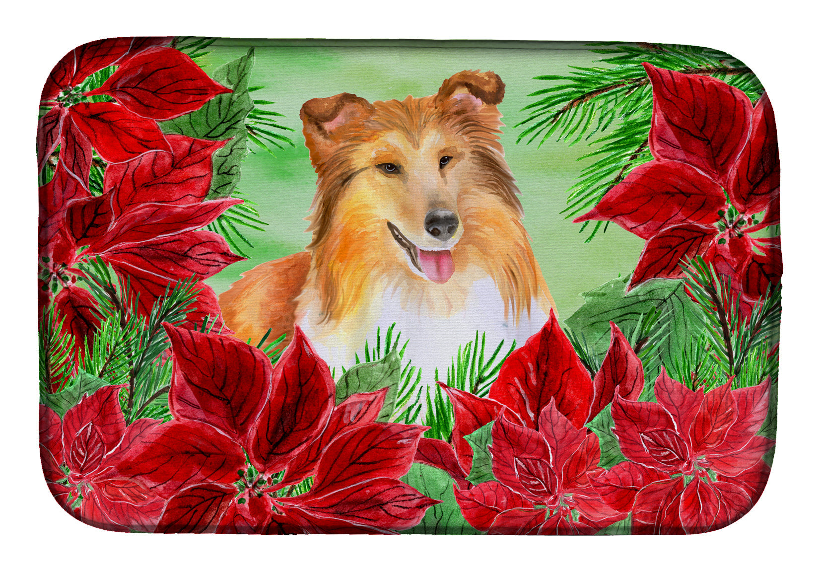 Sheltie Poinsettas Dish Drying Mat Absorbent Dish Drying Mat Pad for Kitchen Counter Dish Drainer Mat for Countertop, 14 x 21", Multicolor
