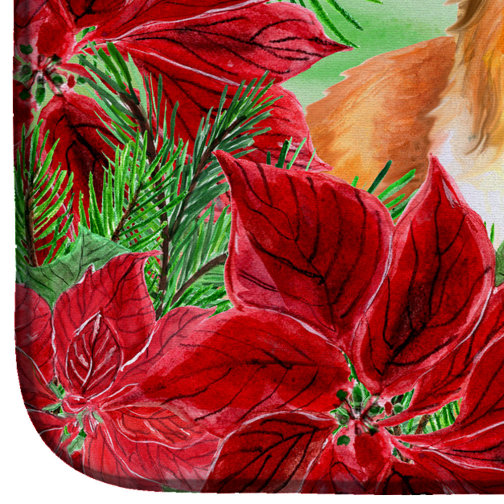 Sheltie Poinsettas Dish Drying Mat Absorbent Dish Drying Mat Pad for Kitchen Counter Dish Drainer Mat for Countertop, 14 x 21", Multicolor