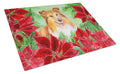 Sheltie Poinsettas Cutting Board Tempered Glass Kitchen Cutting Surface, Heat Resistant Chopping, Non-Slip Feet, Food Prep & Serving