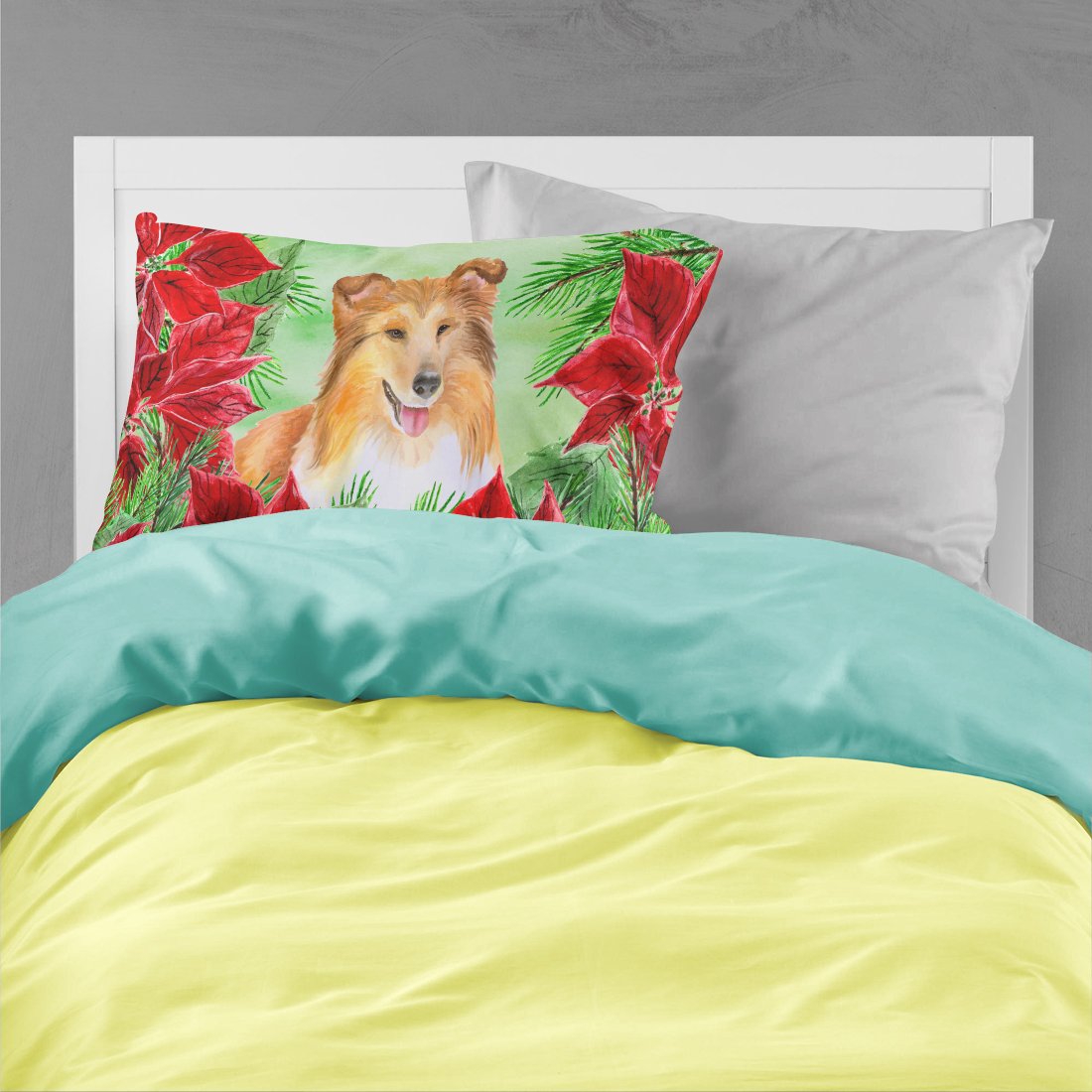 Sheltie Poinsettas Standard Pillowcase Lightweight Super Soft Easy Care Decorative Artwork Pillowcase, Standard
