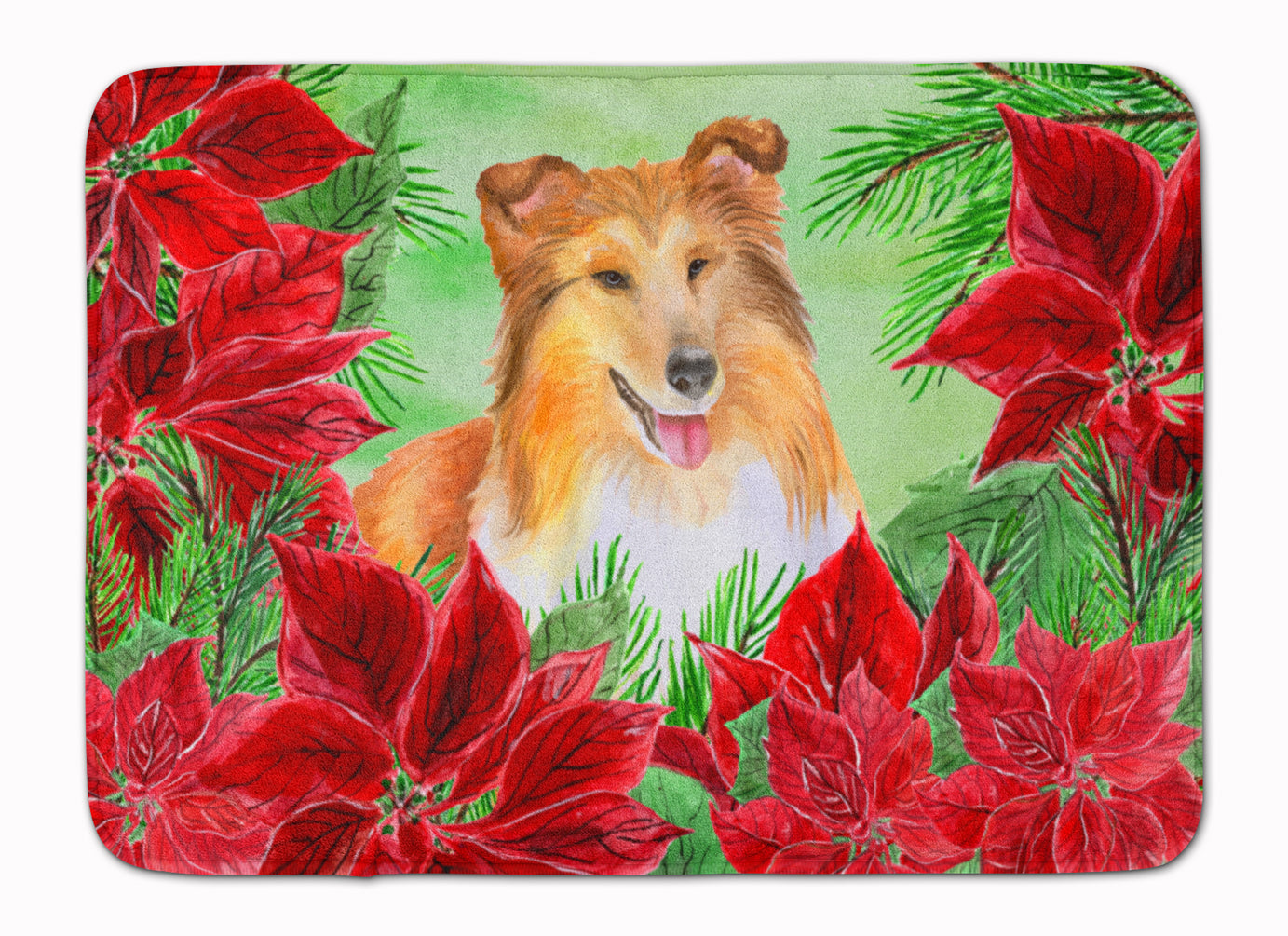 Sheltie Poinsettas Memory Foam Kitchen Mat Machine Washable Anti-Fatigue Cushion Comfort Bath or Kitchen Rug