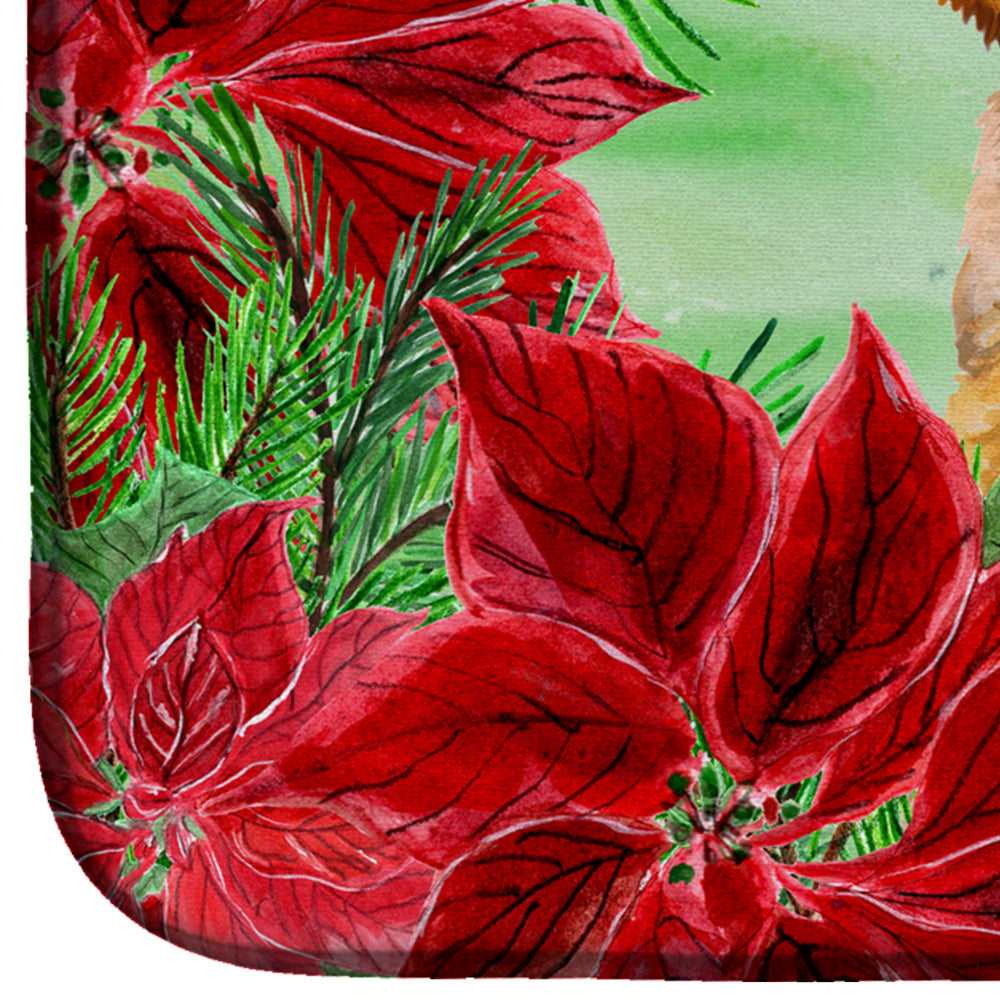 Tibetan Mastiff Poinsettas Dish Drying Mat Absorbent Dish Drying Mat Pad for Kitchen Counter Dish Drainer Mat for Countertop, 14 x 21", Multicolor