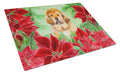 Tibetan Mastiff Poinsettas Cutting Board Tempered Glass Kitchen Cutting Surface, Heat Resistant Chopping, Non-Slip Feet, Food Prep & Serving
