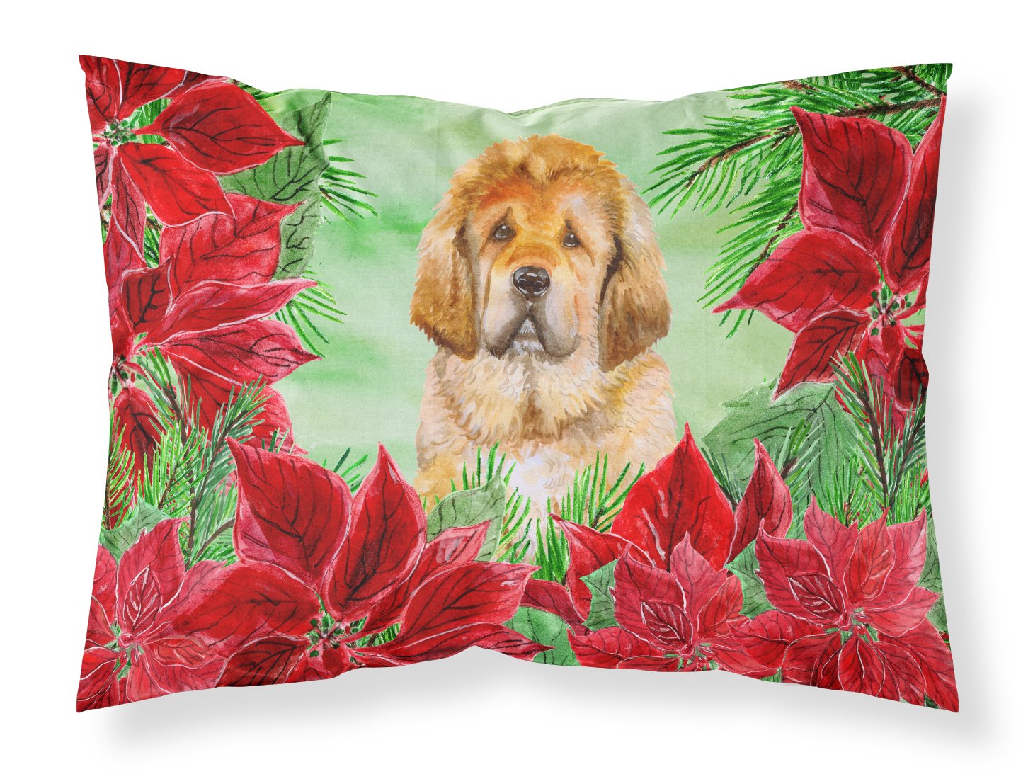 Tibetan Mastiff Poinsettas Standard Pillowcase Lightweight Super Soft Easy Care Decorative Artwork Pillowcase, Standard