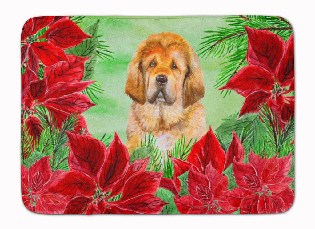 Tibetan Mastiff Poinsettas Memory Foam Kitchen Mat Machine Washable Anti-Fatigue Cushion Comfort Bath or Kitchen Rug