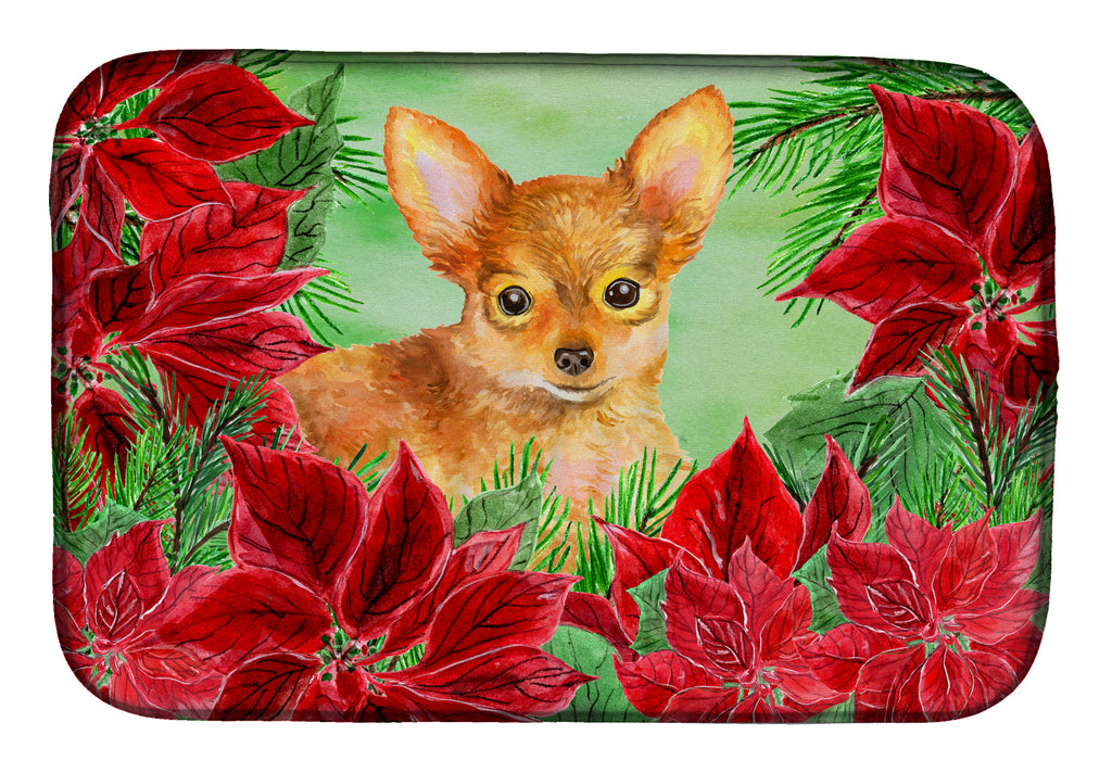 Toy Terrier Poinsettas Dish Drying Mat Absorbent Dish Drying Mat Pad for Kitchen Counter Dish Drainer Mat for Countertop, 14 x 21", Multicolor