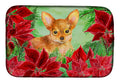 Toy Terrier Poinsettas Dish Drying Mat Absorbent Dish Drying Mat Pad for Kitchen Counter Dish Drainer Mat for Countertop, 14 x 21", Multicolor
