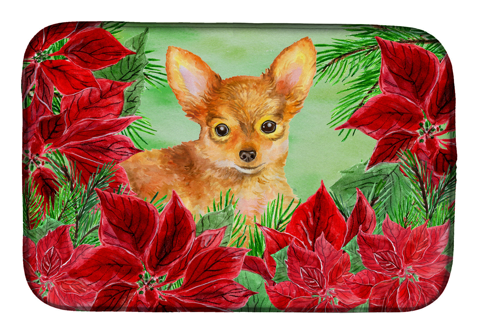 Toy Terrier Poinsettas Dish Drying Mat Absorbent Dish Drying Mat Pad for Kitchen Counter Dish Drainer Mat for Countertop, 14 x 21", Multicolor