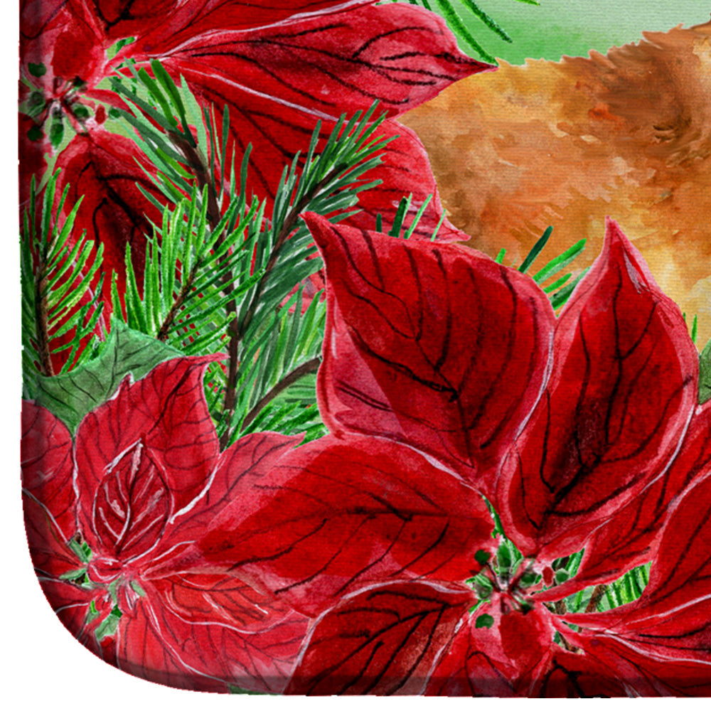 Toy Terrier Poinsettas Dish Drying Mat Absorbent Dish Drying Mat Pad for Kitchen Counter Dish Drainer Mat for Countertop, 14 x 21", Multicolor