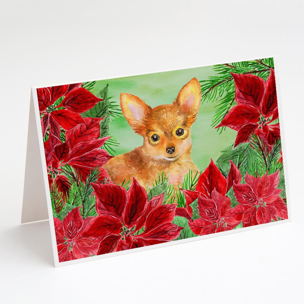 Toy Terrier Poinsettas Greeting Cards Pack of 8 Blank Cards with Envelopes Whimsical A7 Size 5x7