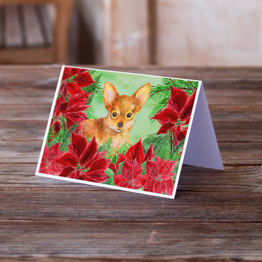 Toy Terrier Poinsettas Greeting Cards Pack of 8 Blank Cards with Envelopes Whimsical A7 Size 5x7