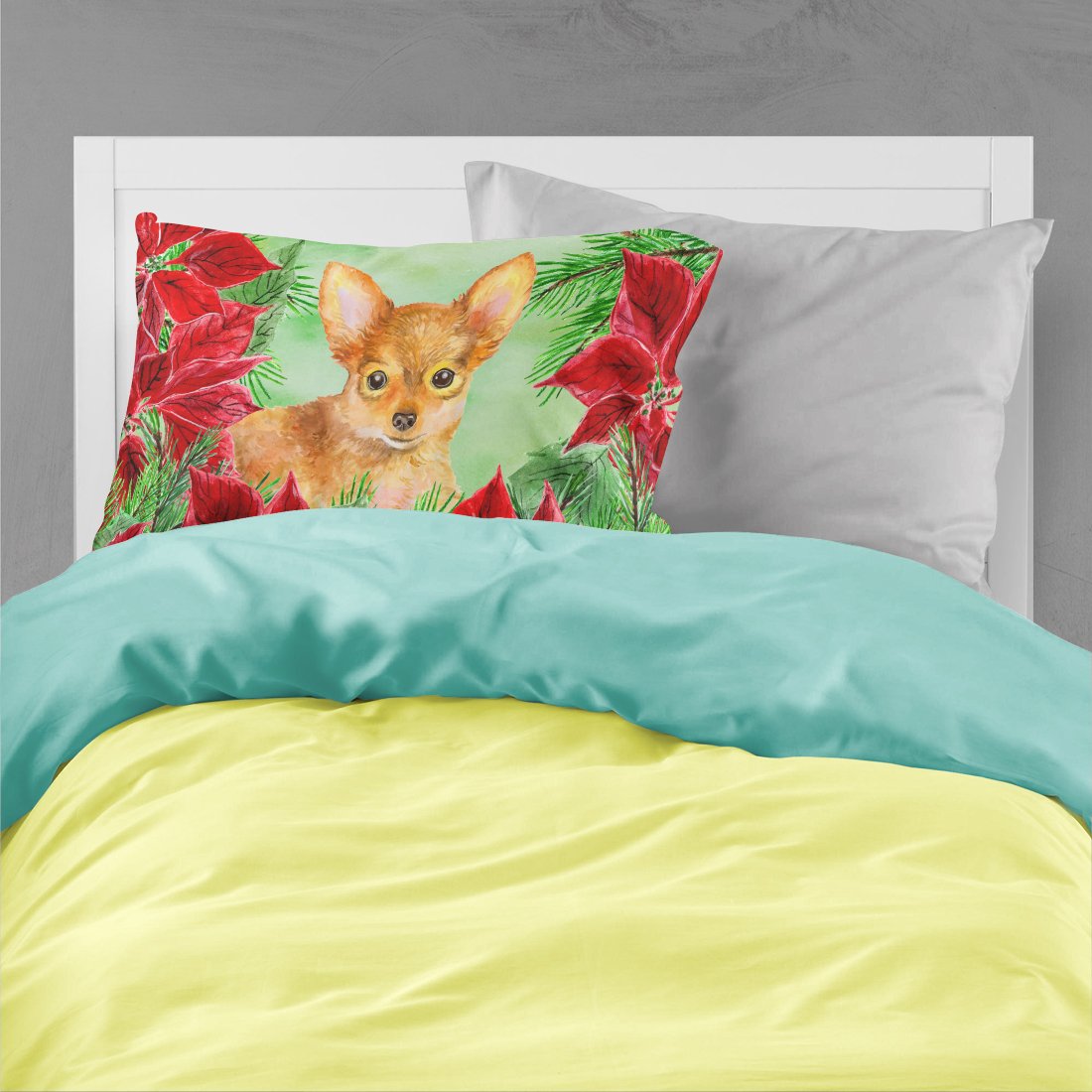 Toy Terrier Poinsettas Standard Pillowcase Lightweight Super Soft Easy Care Decorative Artwork Pillowcase, Standard