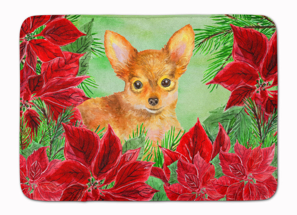 Toy Terrier Poinsettas Memory Foam Kitchen Mat Machine Washable Anti-Fatigue Cushion Comfort Bath or Kitchen Rug
