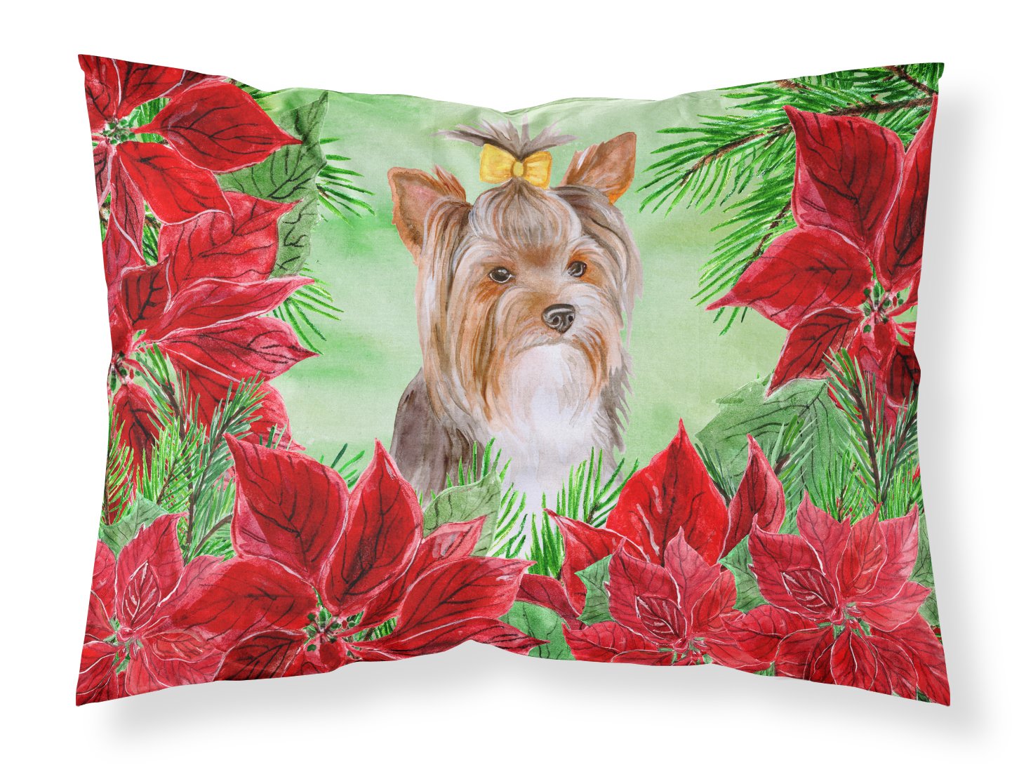Yorkshire Terrier #2 Poinsettas Standard Pillowcase Lightweight Super Soft Easy Care Decorative Artwork Pillowcase, Standard
