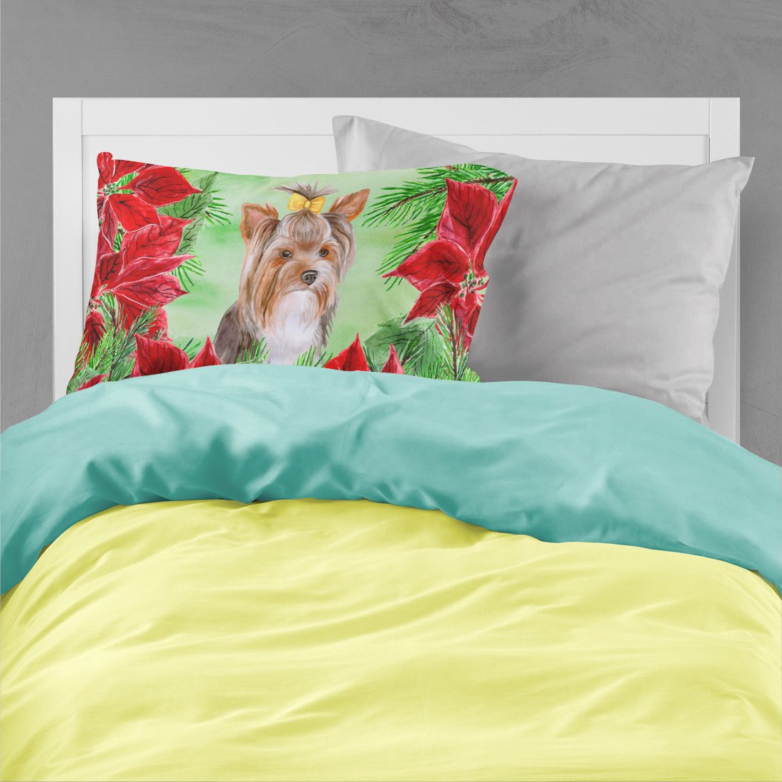 Yorkshire Terrier #2 Poinsettas Standard Pillowcase Lightweight Super Soft Easy Care Decorative Artwork Pillowcase, Standard