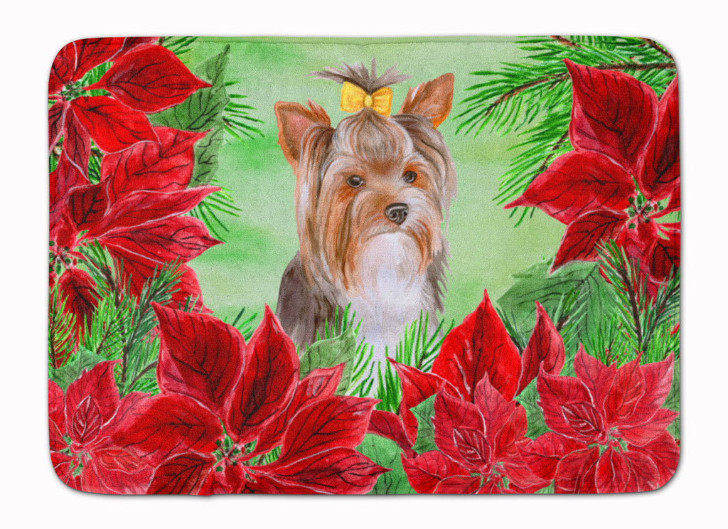 Yorkshire Terrier #2 Poinsettas Memory Foam Kitchen Mat Machine Washable Anti-Fatigue Cushion Comfort Bath or Kitchen Rug