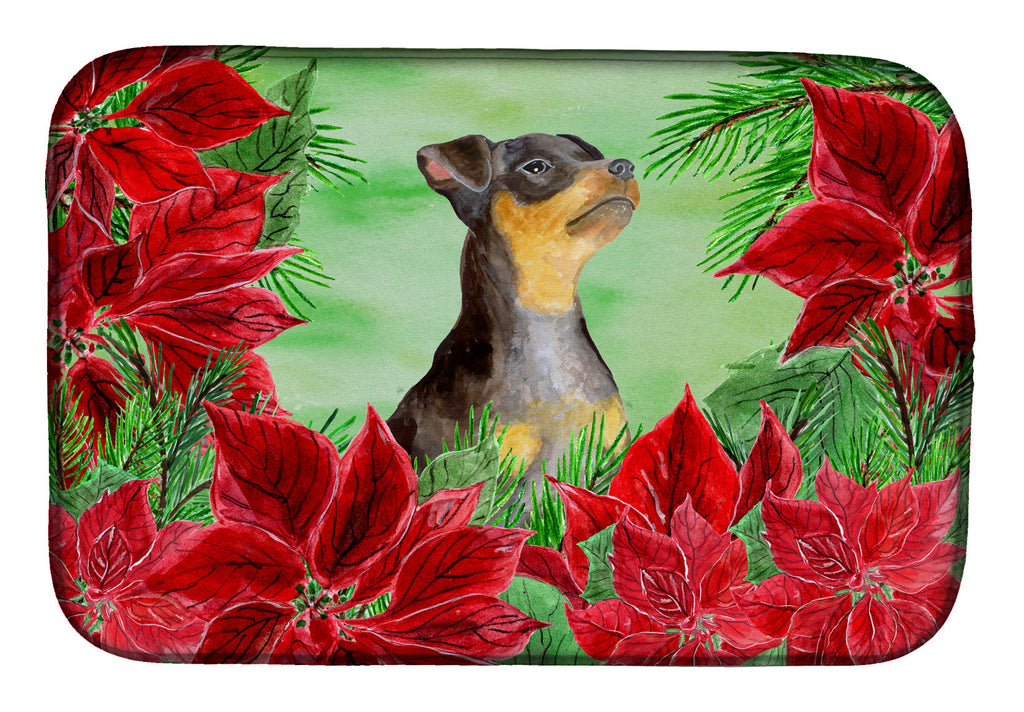 Miniature Pinscher #2 Poinsettas Dish Drying Mat Absorbent Dish Drying Mat Pad for Kitchen Counter Dish Drainer Mat for Countertop, 14 x 21", Multicolor