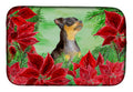 Miniature Pinscher #2 Poinsettas Dish Drying Mat Absorbent Dish Drying Mat Pad for Kitchen Counter Dish Drainer Mat for Countertop, 14 x 21", Multicolor