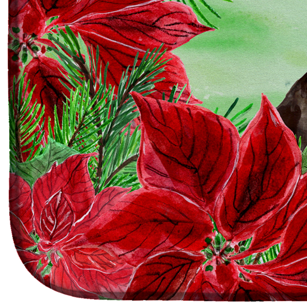 Miniature Pinscher #2 Poinsettas Dish Drying Mat Absorbent Dish Drying Mat Pad for Kitchen Counter Dish Drainer Mat for Countertop, 14 x 21", Multicolor