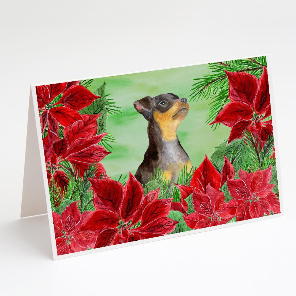 Miniature Pinscher #2 Poinsettas Greeting Cards Pack of 8 Blank Cards with Envelopes Whimsical A7 Size 5x7