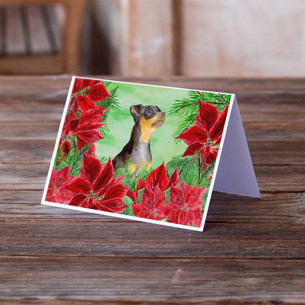Miniature Pinscher #2 Poinsettas Greeting Cards Pack of 8 Blank Cards with Envelopes Whimsical A7 Size 5x7